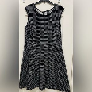 Ann Taylor knit sleeveless A-line dress Black with white dots Size 12